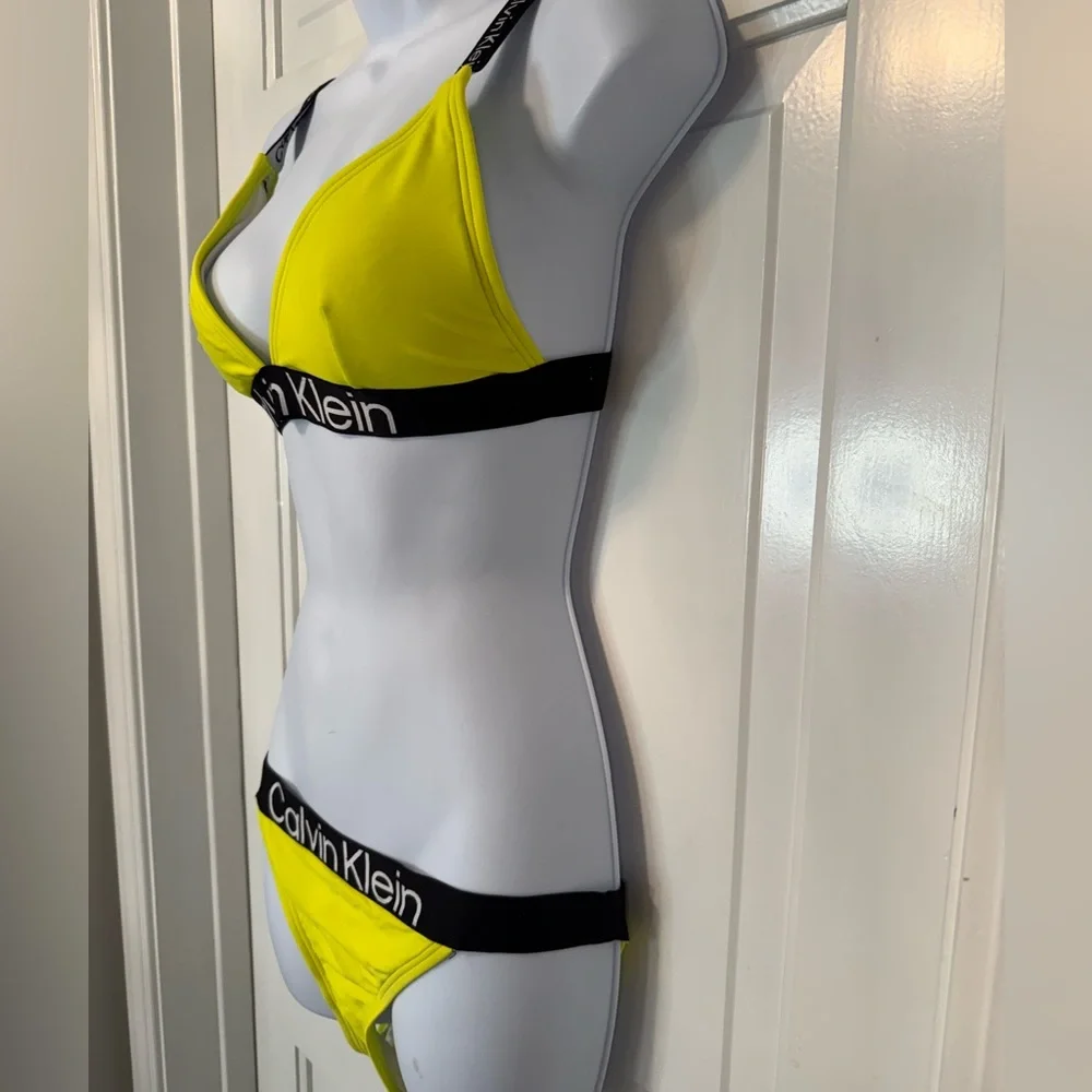 Calvin Klein Neon Yellow Bikini Set Size S Logo Band Swimwear - Picture 3 of 6